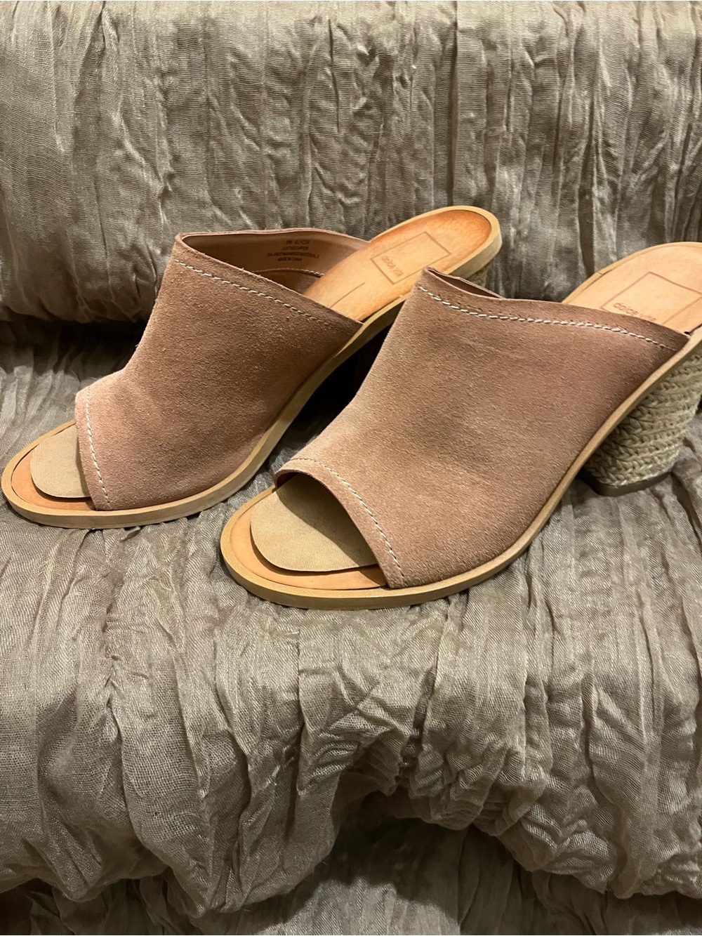 Dolce Vita Pale Peach Suede Open-Toe Woven Block Heel Mules